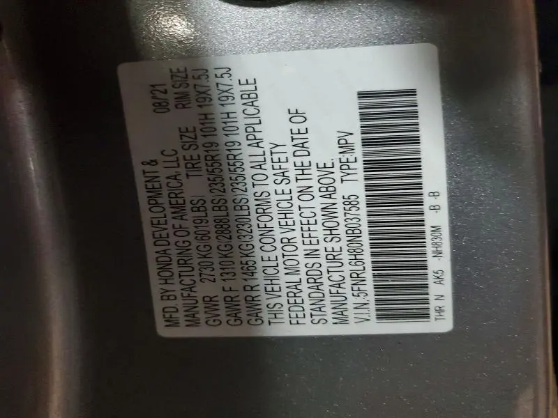 2022 HONDA ODYSSEY TOURING  