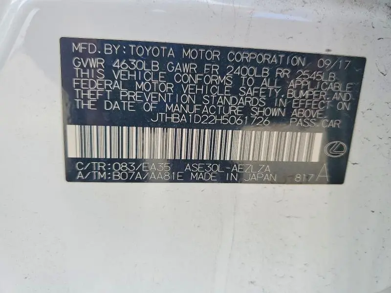 2017 LEXUS IS 200T  