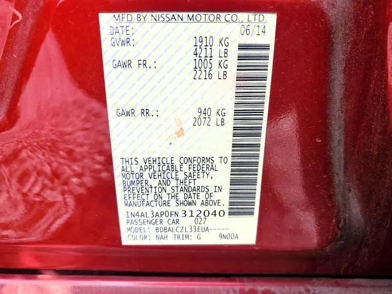 2015 NISSAN ALTIMA 2.5 S  