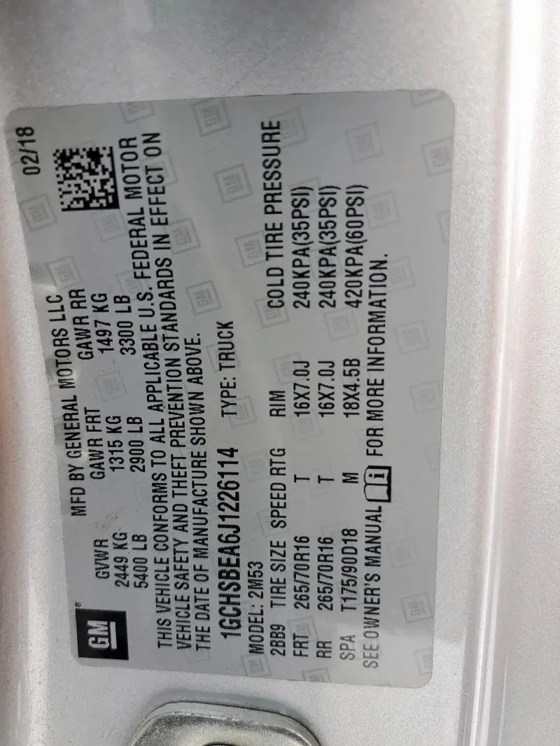 2018 CHEVROLET COLORADO   