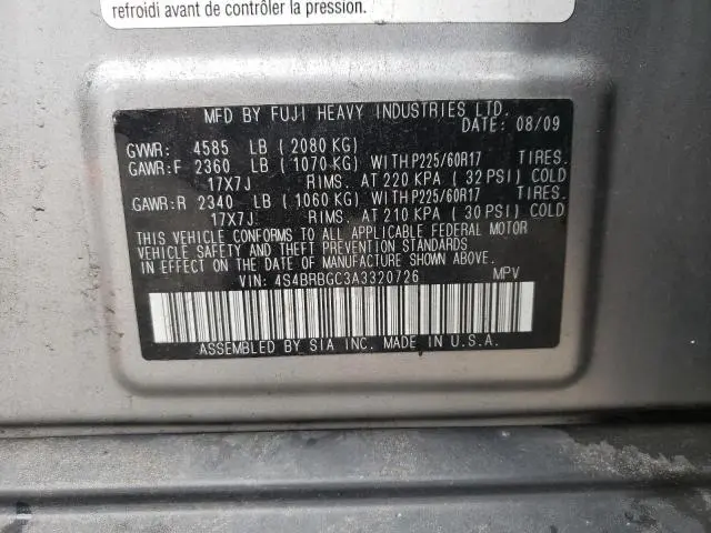2010 SUBARU OUTBACK 2.5I PREMIUM  