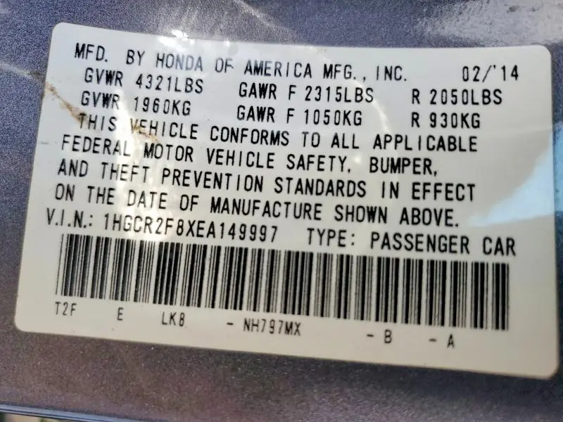 2014 HONDA ACCORD EXL  