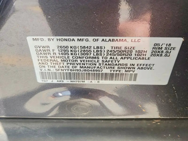 2018 HONDA PILOT TOURING  