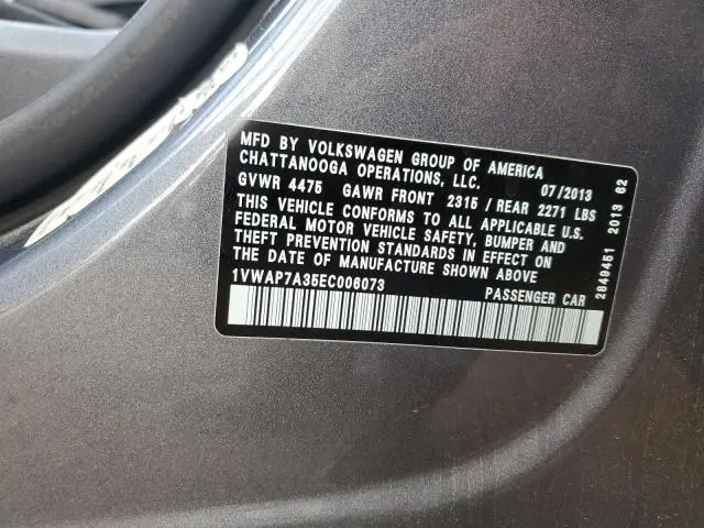 2014 VOLKSWAGEN PASSAT S