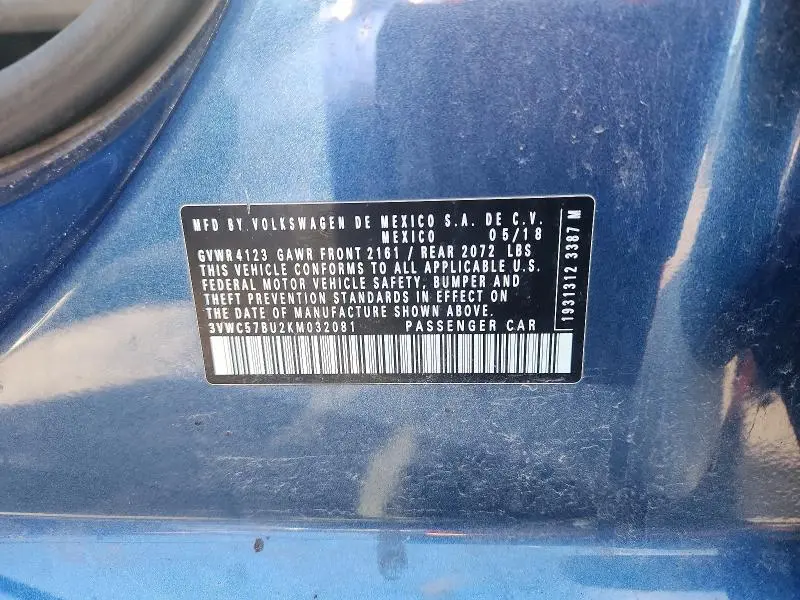 2019 VOLKSWAGEN JETTA S  
