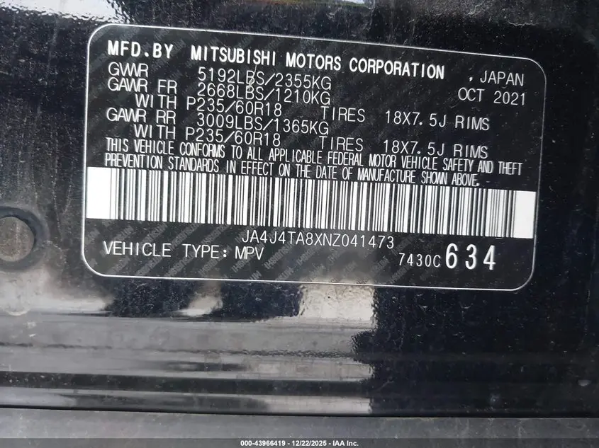 2022 MITSUBISHI OUTLANDER ES 2.5 S-AWC