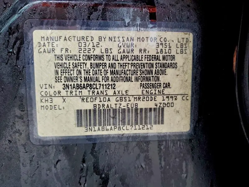 2012 NISSAN SENTRA 2.0  