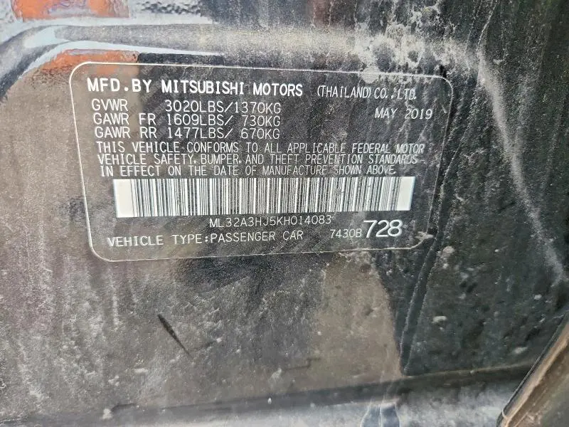 2019 MITSUBISHI MIRAGE ES  