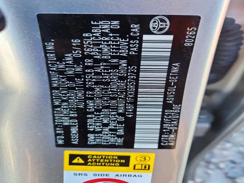 2016 TOYOTA CAMRY LE  