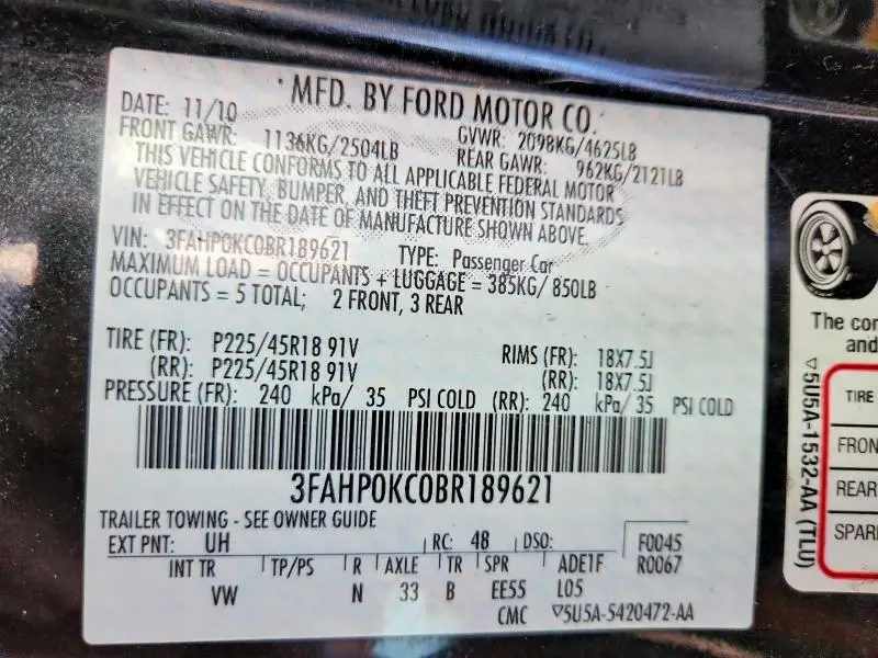 2011 FORD FUSION SPORT  