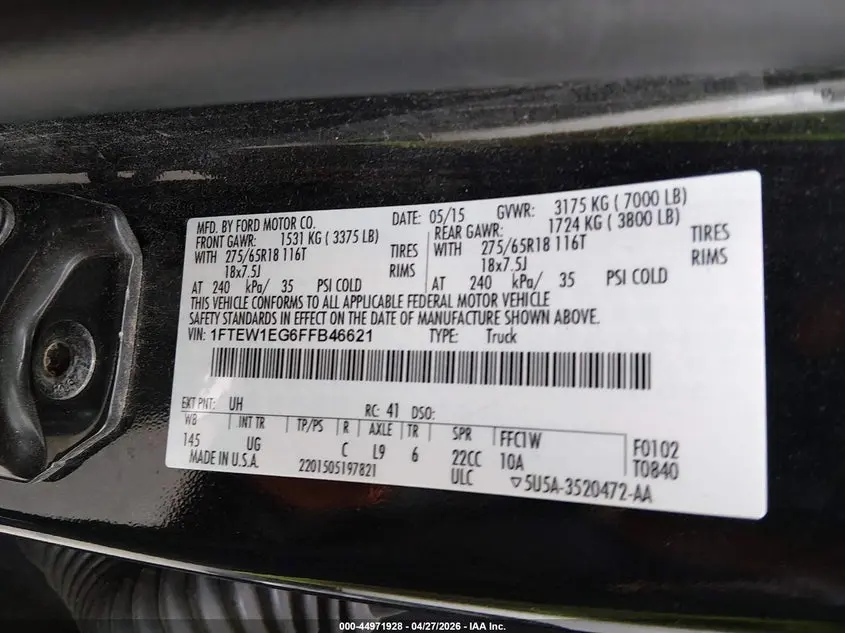 2015 FORD F-150 XLT