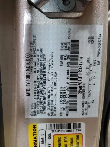 2017 FORD FUSION TITANIUM HEV  