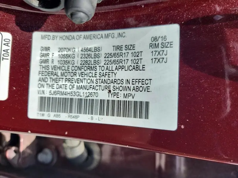 2016 HONDA CR-V EX  