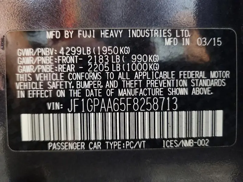 2015 SUBARU IMPREZA   