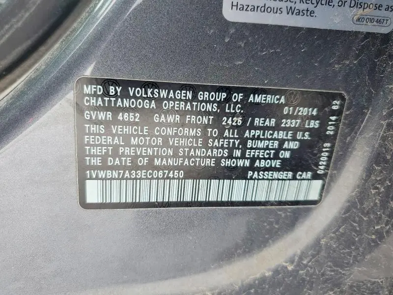 2014 VOLKSWAGEN PASSAT SE  