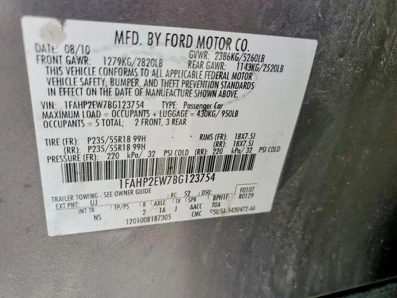 2011 FORD TAURUS SEL  