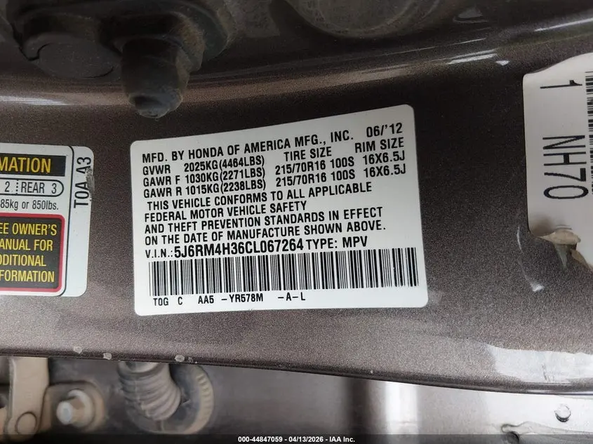 2012 HONDA CR-V LX