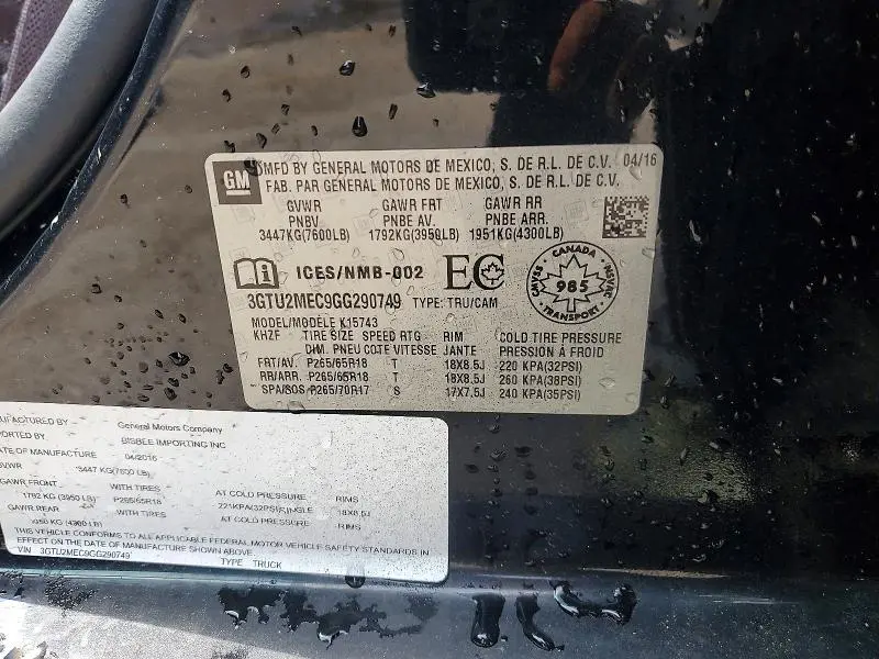 2016 GMC SIERRA K1500 SLE  