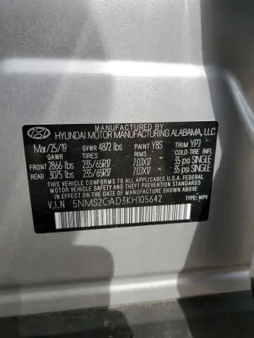 2019 HYUNDAI SANTA FE SE