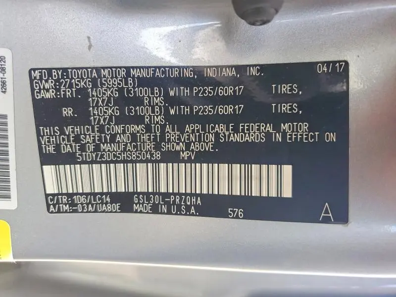 2017 TOYOTA SIENNA XLE 8-PASSENGER  