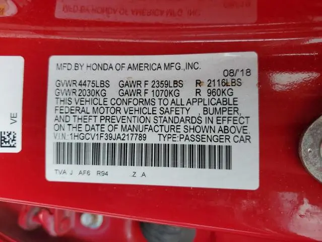 2018 HONDA ACCORD SPORT  