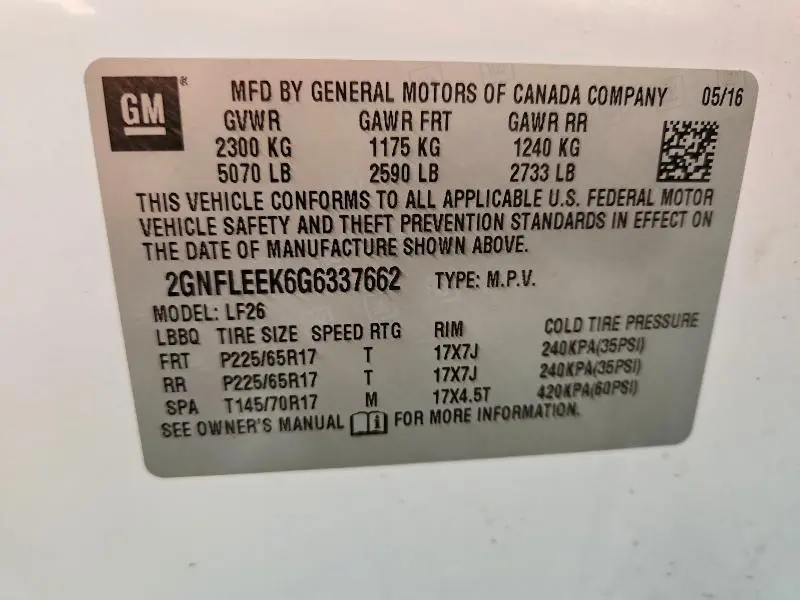 2016 CHEVROLET EQUINOX LS  