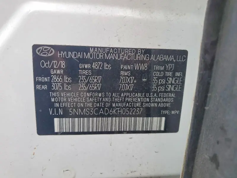 2019 HYUNDAI SANTA FE SEL 2.4L  