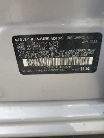 2022 MITSUBISHI MIRAGE G4 ES  
