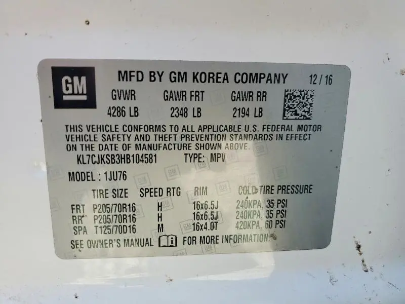 2017 CHEVROLET TRAX LS  