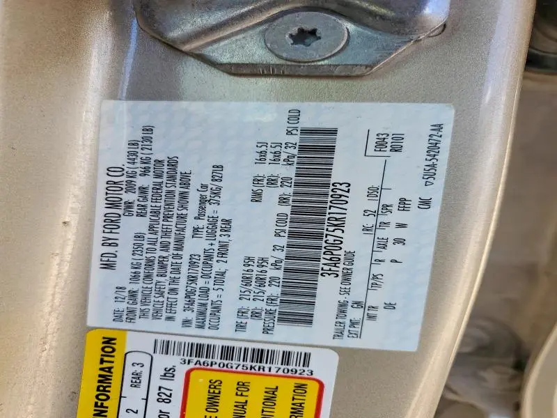 2019 FORD FUSION S  