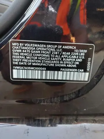 2021 VOLKSWAGEN PASSAT SE  