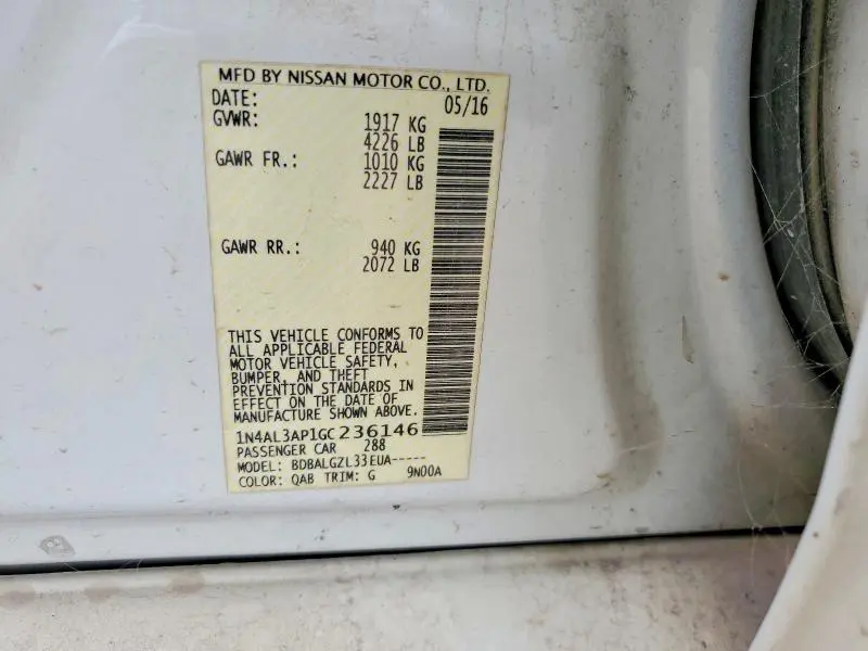 2016 NISSAN ALTIMA 2.5 S  