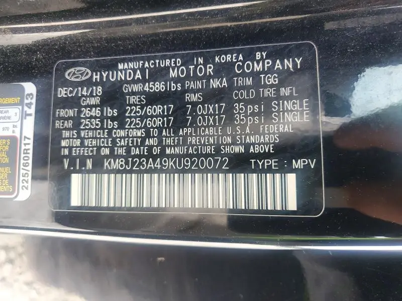 2019 HYUNDAI TUCSON SE  
