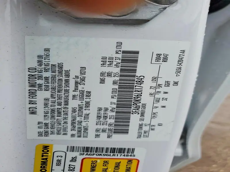 2020 FORD FUSION TITANIUM  
