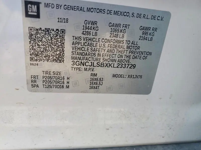 2019 CHEVROLET TRAX 1LT  
