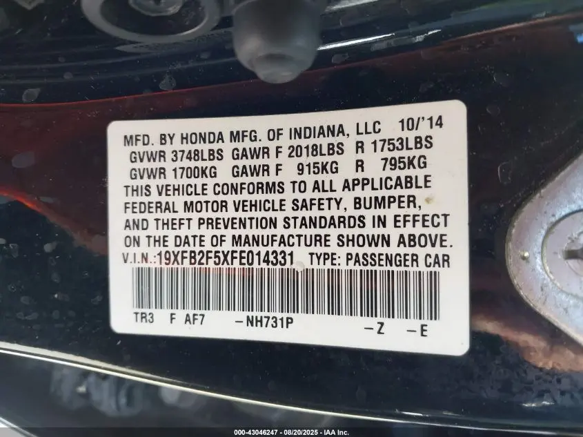 2015 HONDA CIVIC LX