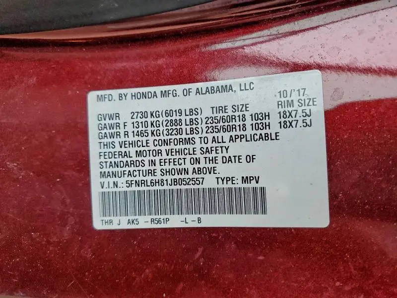 2018 HONDA ODYSSEY TOURING  