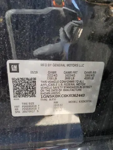 2019 CHEVROLET TAHOE K1500 LT  