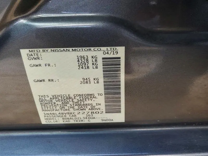 2019 NISSAN ALTIMA S  