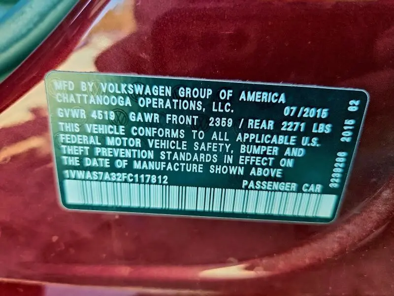 2015 VOLKSWAGEN PASSAT S  