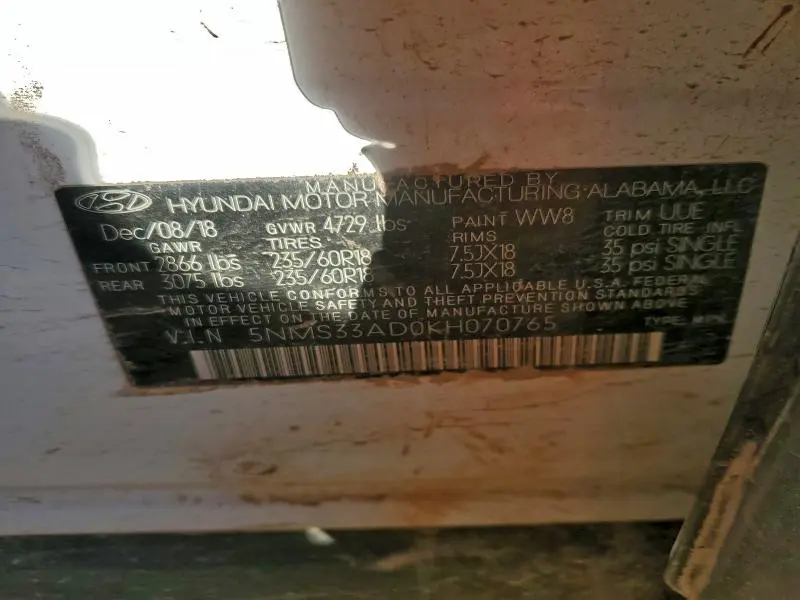 2019 HYUNDAI SANTA FE SEL  