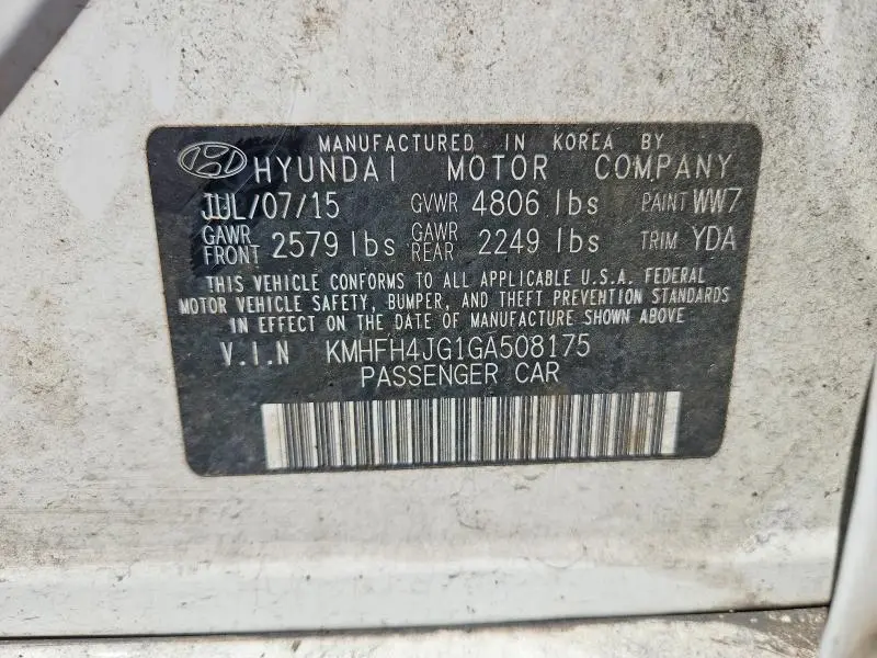 2016 HYUNDAI AZERA LIMITED  