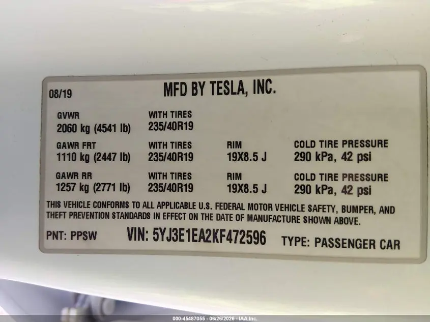 2019 TESLA MODEL 3  