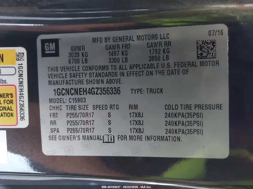 2016 CHEVROLET SILVERADO 1500 WT