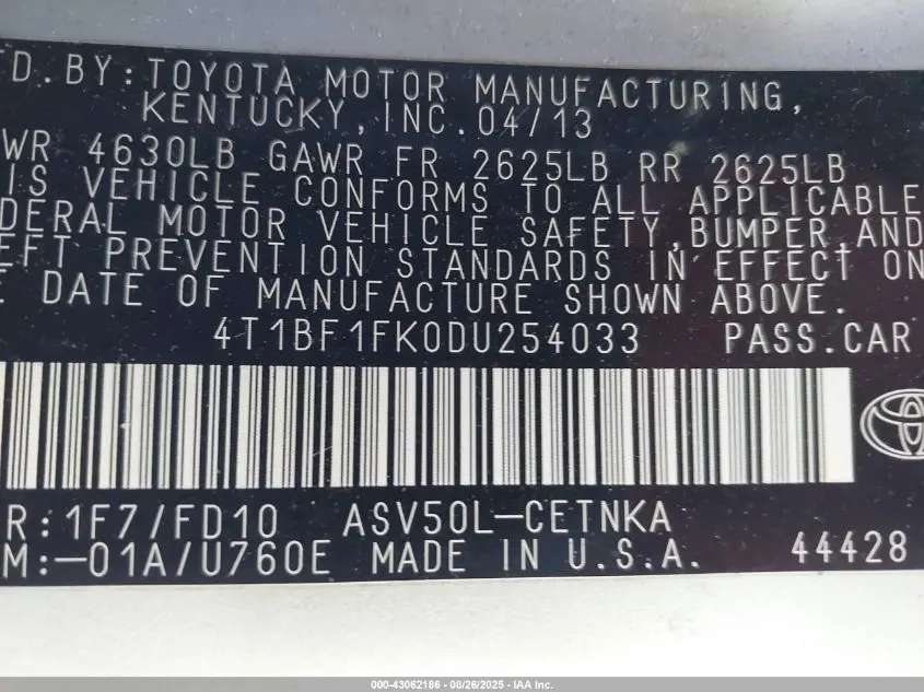 2013 TOYOTA CAMRY LE