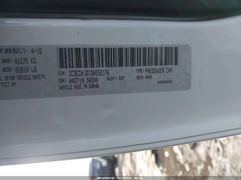 2016 DODGE CHARGER SXT