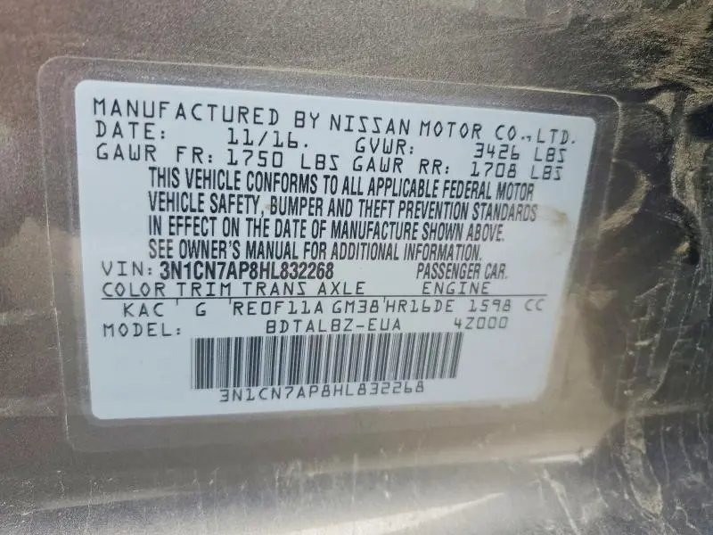 2017 NISSAN VERSA 1.6 S  