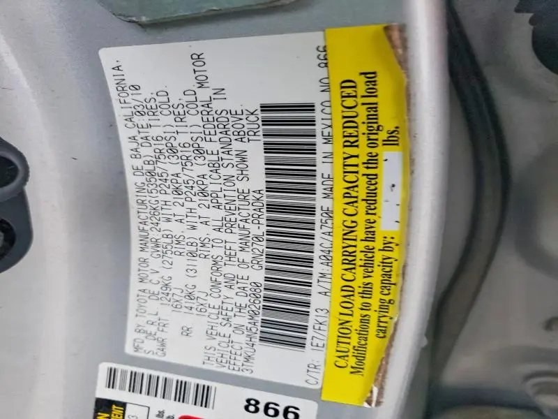 2010 TOYOTA TACOMA DOUBLE CAB PRERUNNER LONG BED  