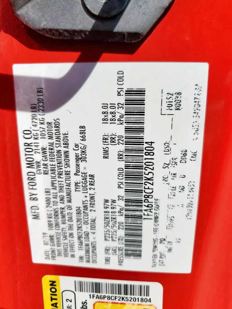 2019 FORD MUSTANG GT