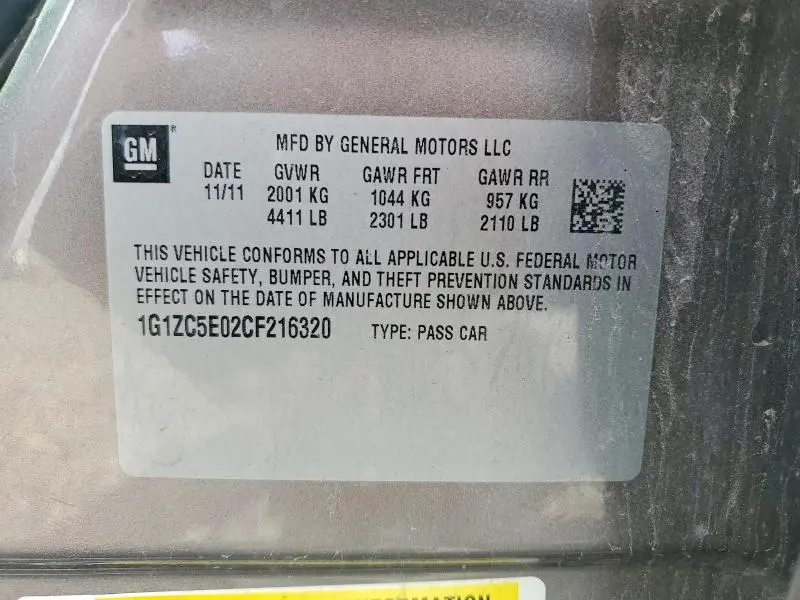 2012 CHEVROLET MALIBU 1LT  